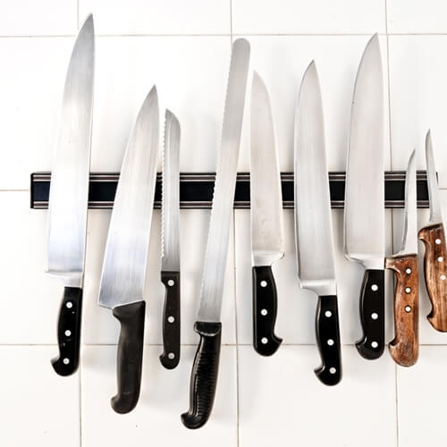 A quality chef's knife on a cutting board