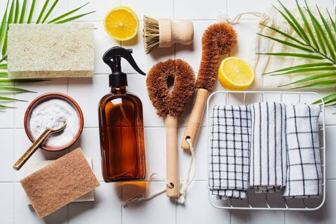 A few simple cleaning supplies on a counter
